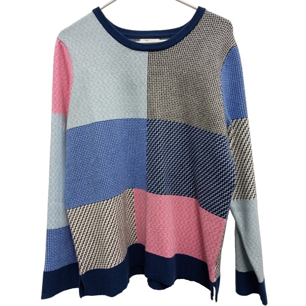 Style&Co Womens Sweater Size Large Multi Colorblock Retro Long Sleeve Pullover‎
